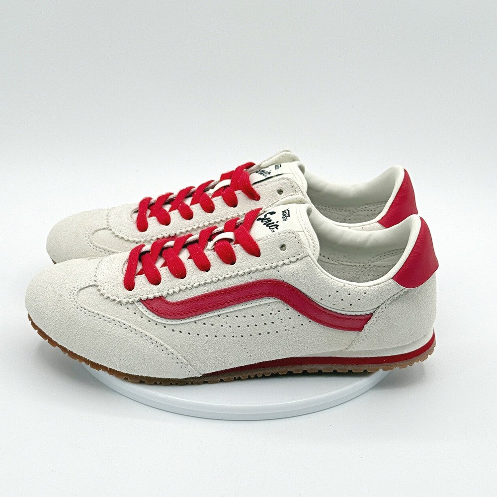 Vans Super Lowpro Size 8 Womens Suede Marshmallow/Red NEW - Picture 5 of 10